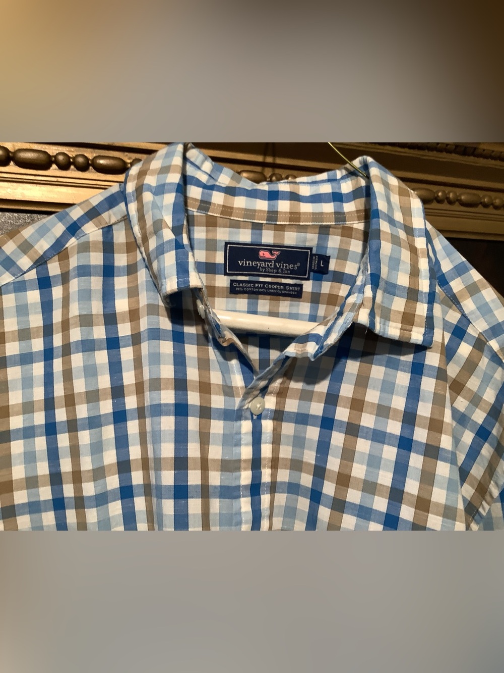 Vineyard Vines Cooper Blue and Brown Plaid Button-Down Shirt Sz L